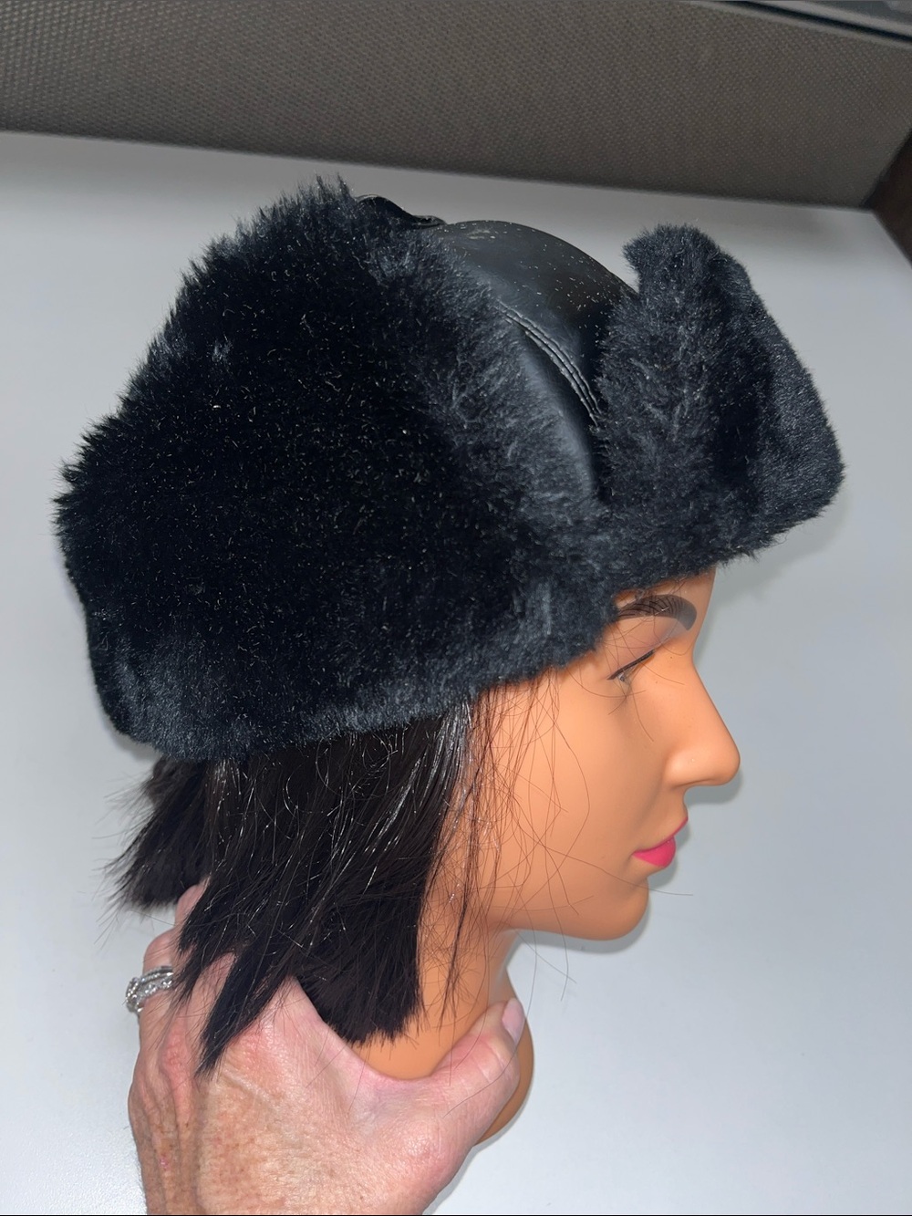 Source Unknown Black Faux Fur Trooper Cap / Hat - Men Accessories